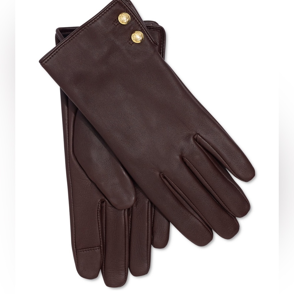‼️SOLD‼️Lauren Ralph Lauren Brown Leather Gloves with Gold Accents